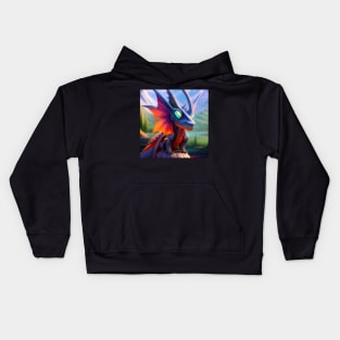 Blue and Orange Baby Dragon with Mirrored Eyes Kids Hoodie